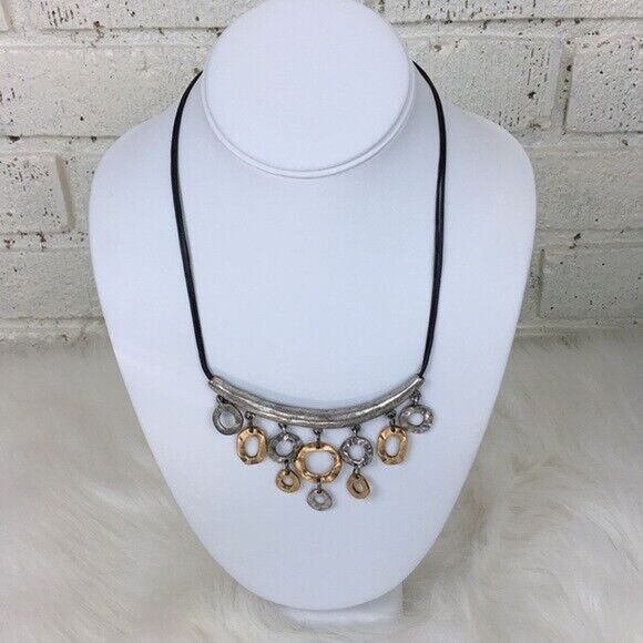 Chico’s Necklace Funky Geometric Mixed Metal Hammered Articulated Statement - Picture 2 of 9